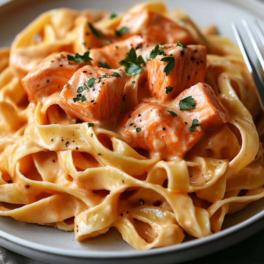 Nudeln mit Lachs-Sahnesoße – Cremig, schnell &amp; unglaublich lecker ...