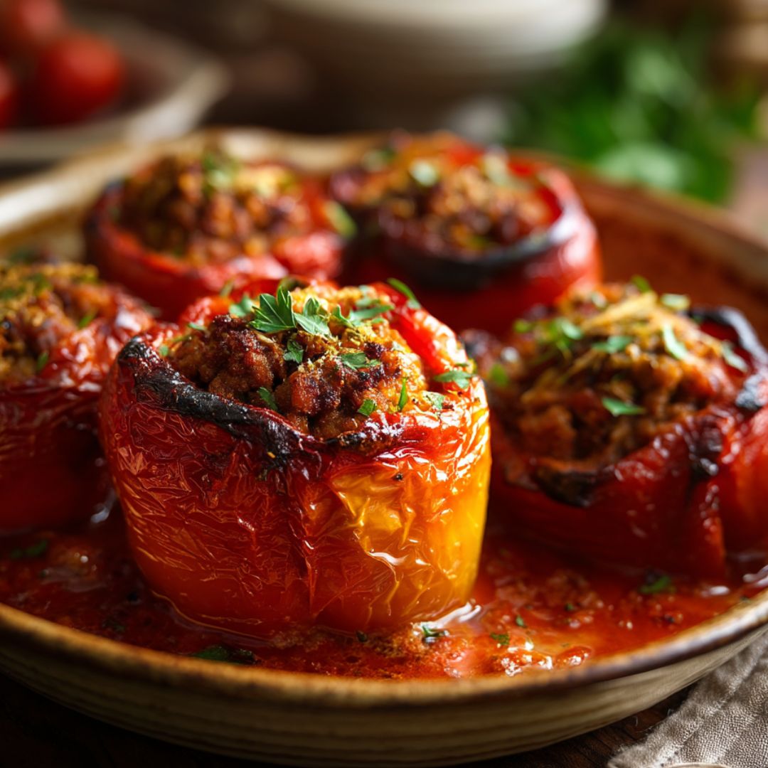 Omas Ofenpaprika gefüllt mit Hackfleisch – Herzhaft, Sättigend ... Omas Ofenpaprika gefüllt mit Hackfleisch – Herzhaft, Sättigend ...